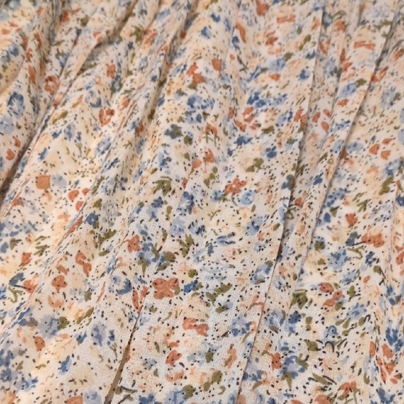 Manydress beige floral chiffon pleated elastic high waist a line midi skirt - Picture 8 of 14